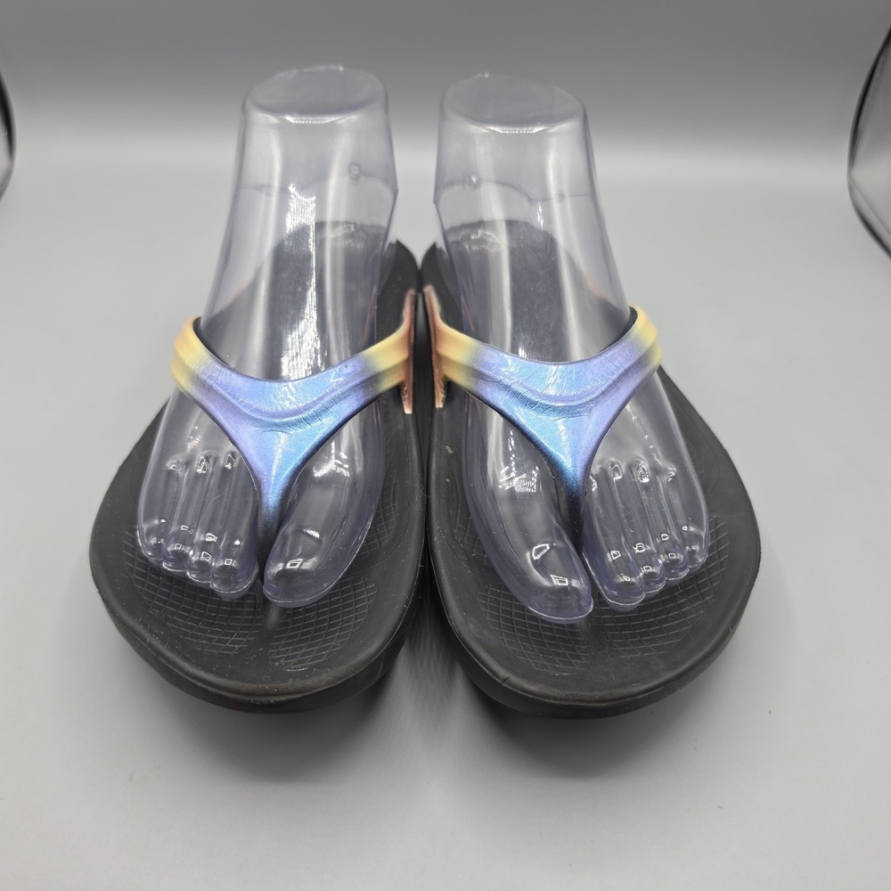 OOFOS OOlala Sandals Womens 7 Multicolor Iridescent Recovery Flip Flops Shoes - Picture 3 of 14